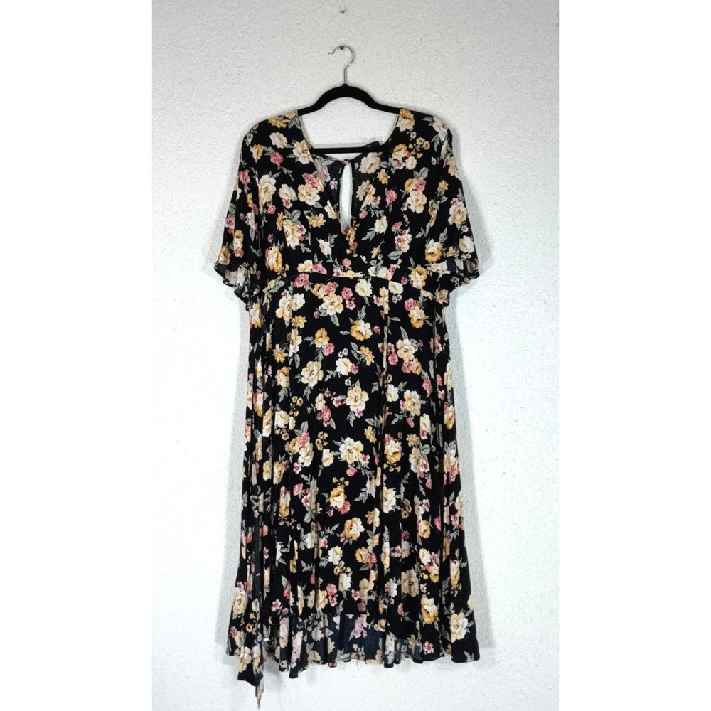 Torrid Black Floral High-Low Dress - 2- Flutter Sleeve Cottagecore Boho Summer